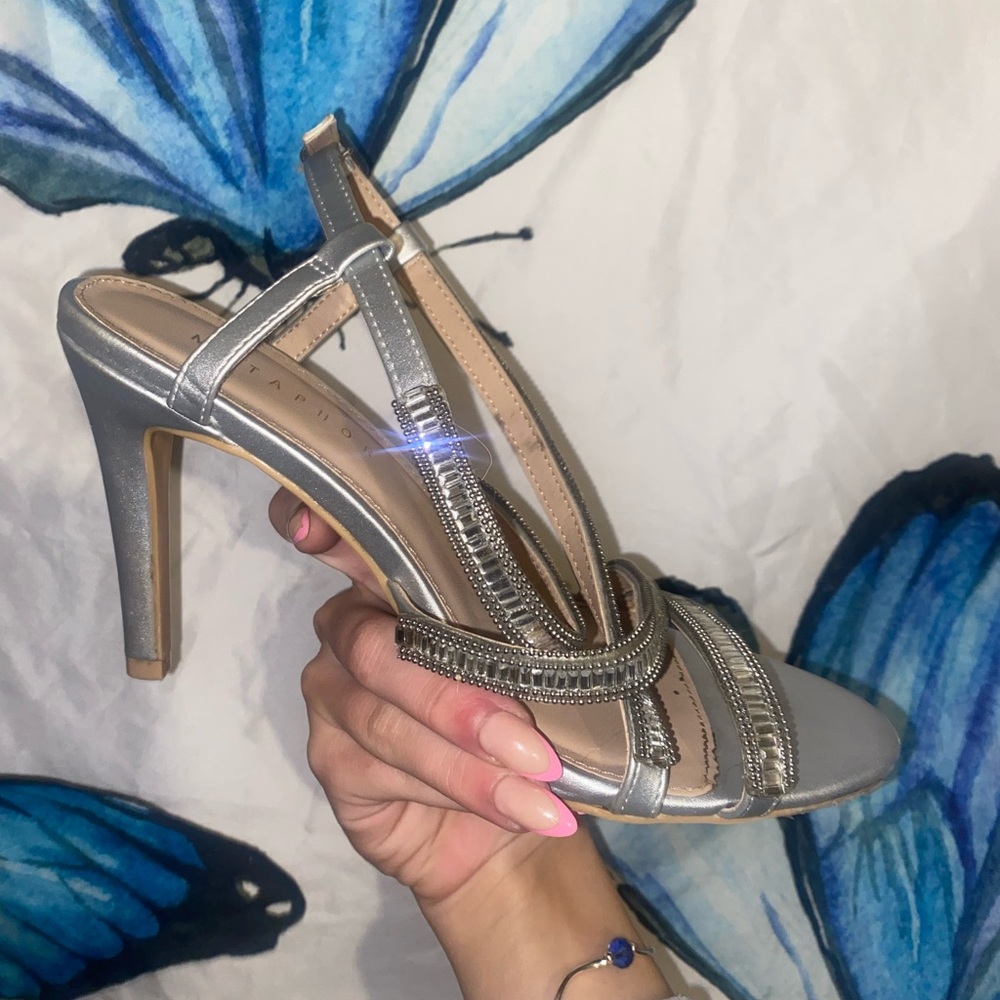 Silver rhinestone heels